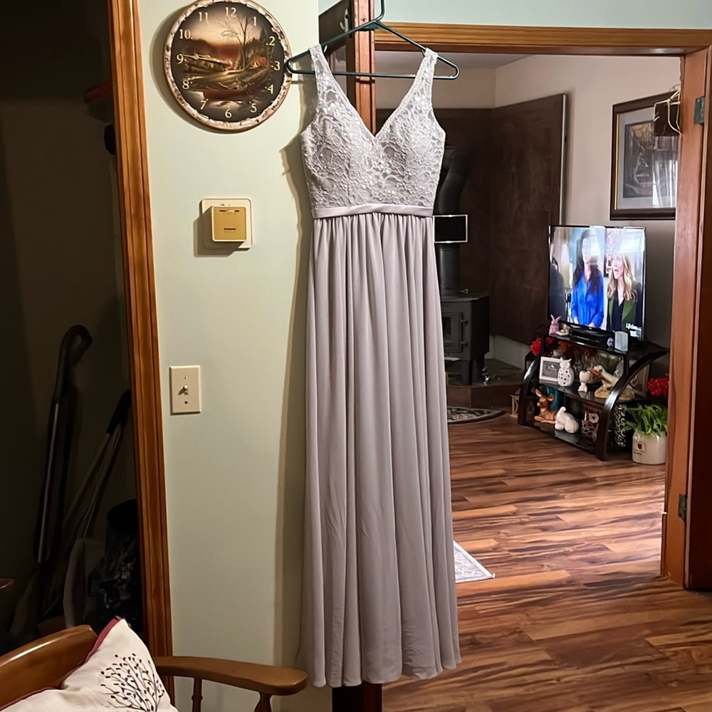 Mori Lee Silver Bridesmaid Dress